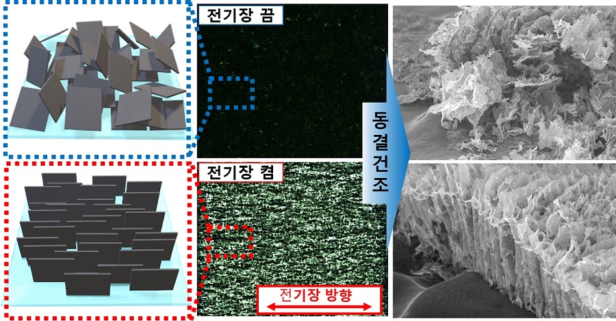 그림 2. 전기장을 이용한 맥신 나노 시트의 수직 정렬